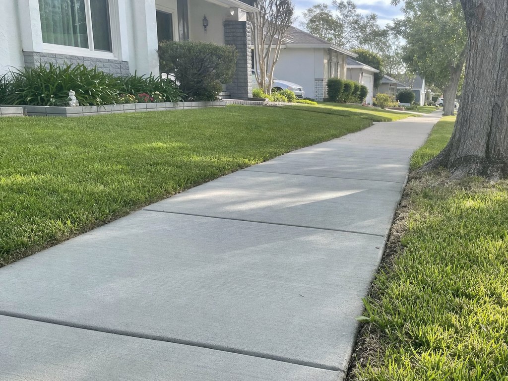 Newly poured concrete sidewalk in front of a Stockton home